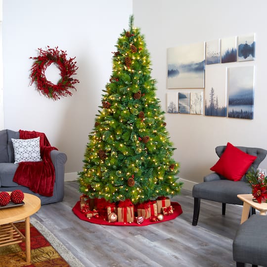 8ft. Pre-Lit Montana Mixed Pine, Pinecones & Berries Artificial Christmas Tree with Clear LED Lights